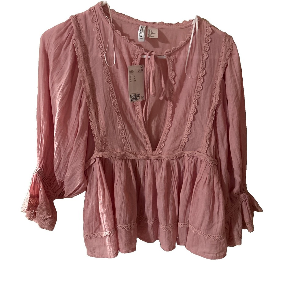 Women's Vintage Pink Coquette Long Sleeve Cottagecore Romantic Blouse Size Small